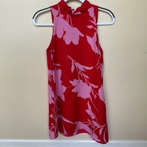 Red and pink floral bow tie dress